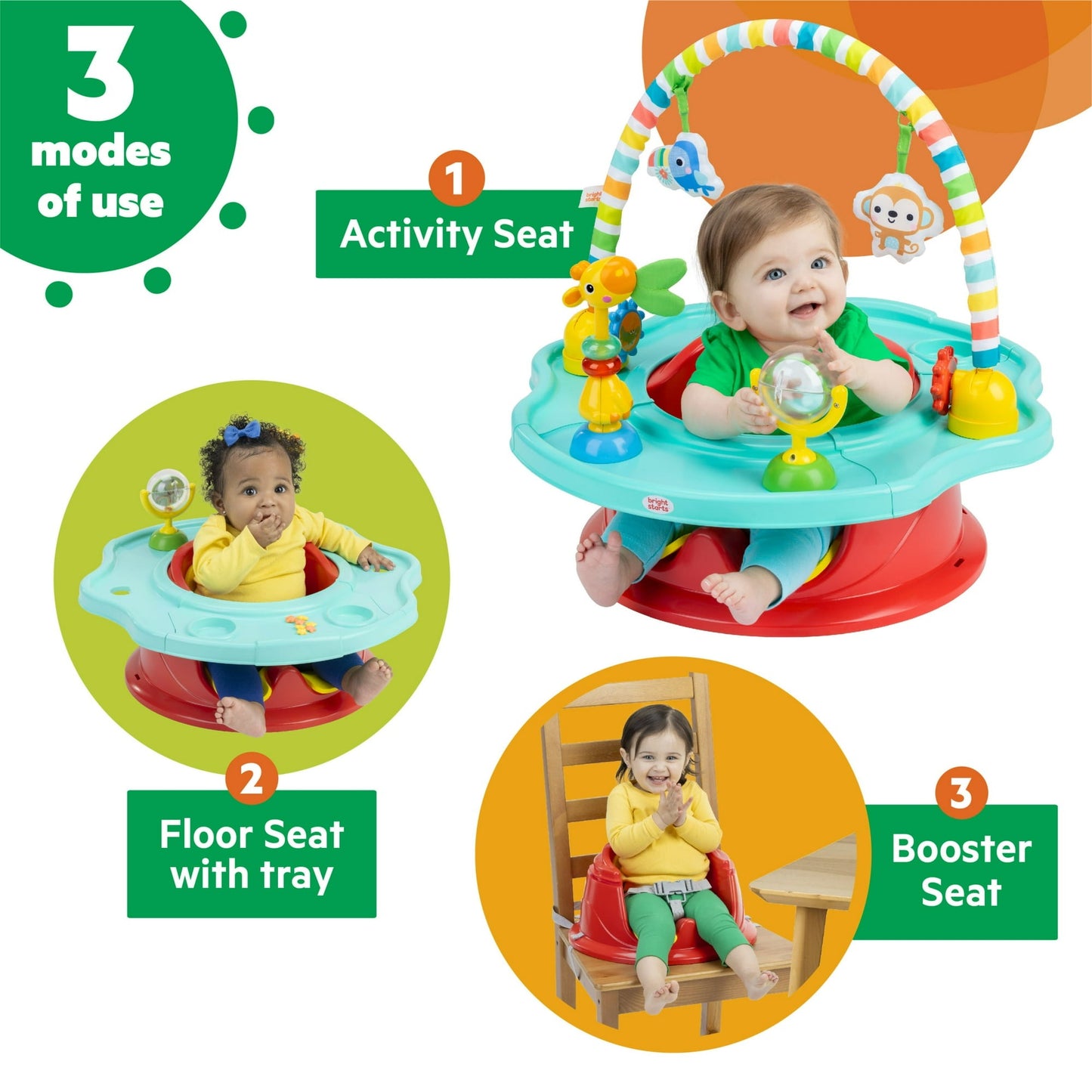 Bright Starts SuperSeat 3-in-1 Seat, Playful Paradise, Unisex, Infant