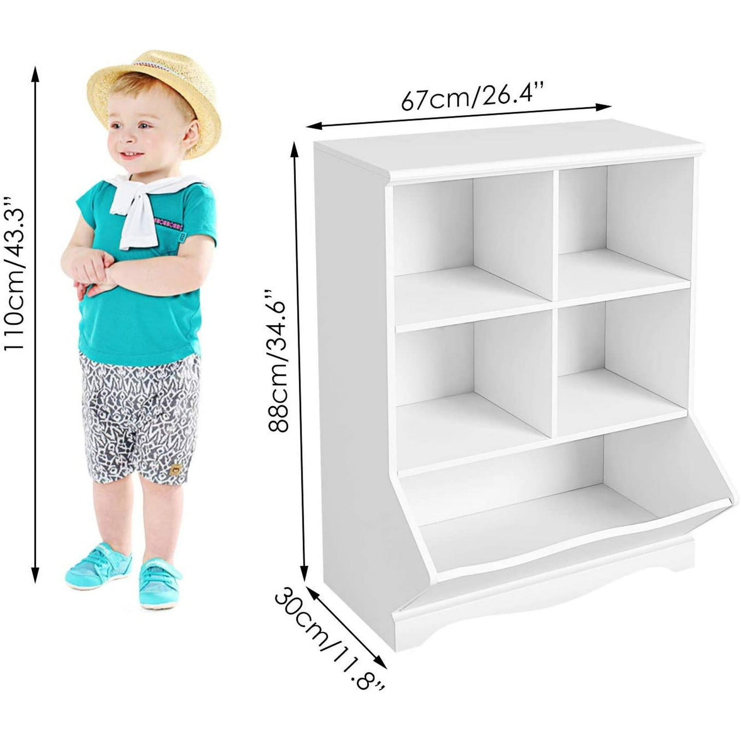 Homfa Kid’s Cubby Toy Storage Cabinet, Wood Toy Organizer of 5 Bins, Children’s White Bookcase, Toy Chest for Bedroom Living Room