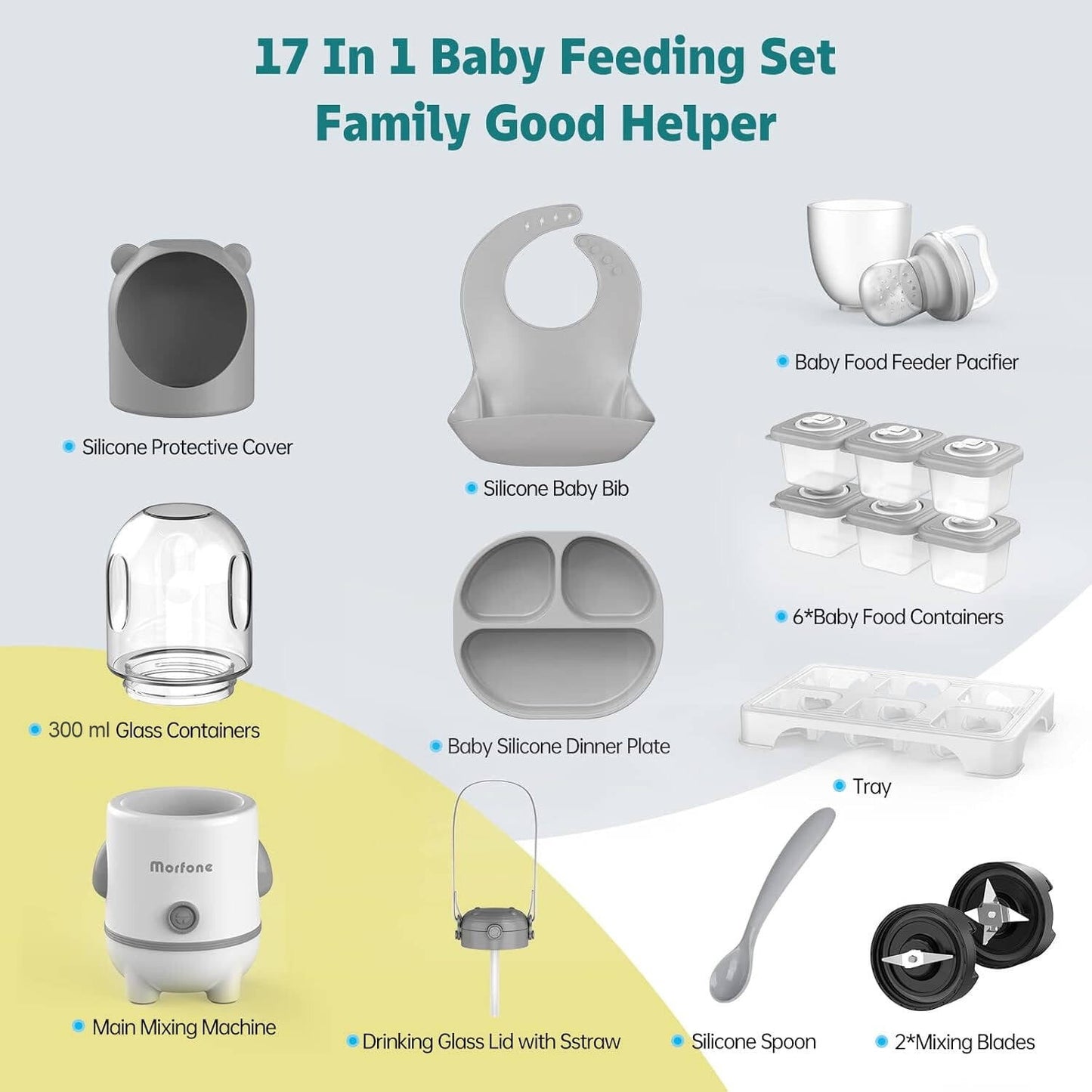 Morfone Baby Food Maker, 17 in 1 Baby Food Processor for Vegetable, Fruit Meat, Baby Food Blender for Newborn Shower Gifts