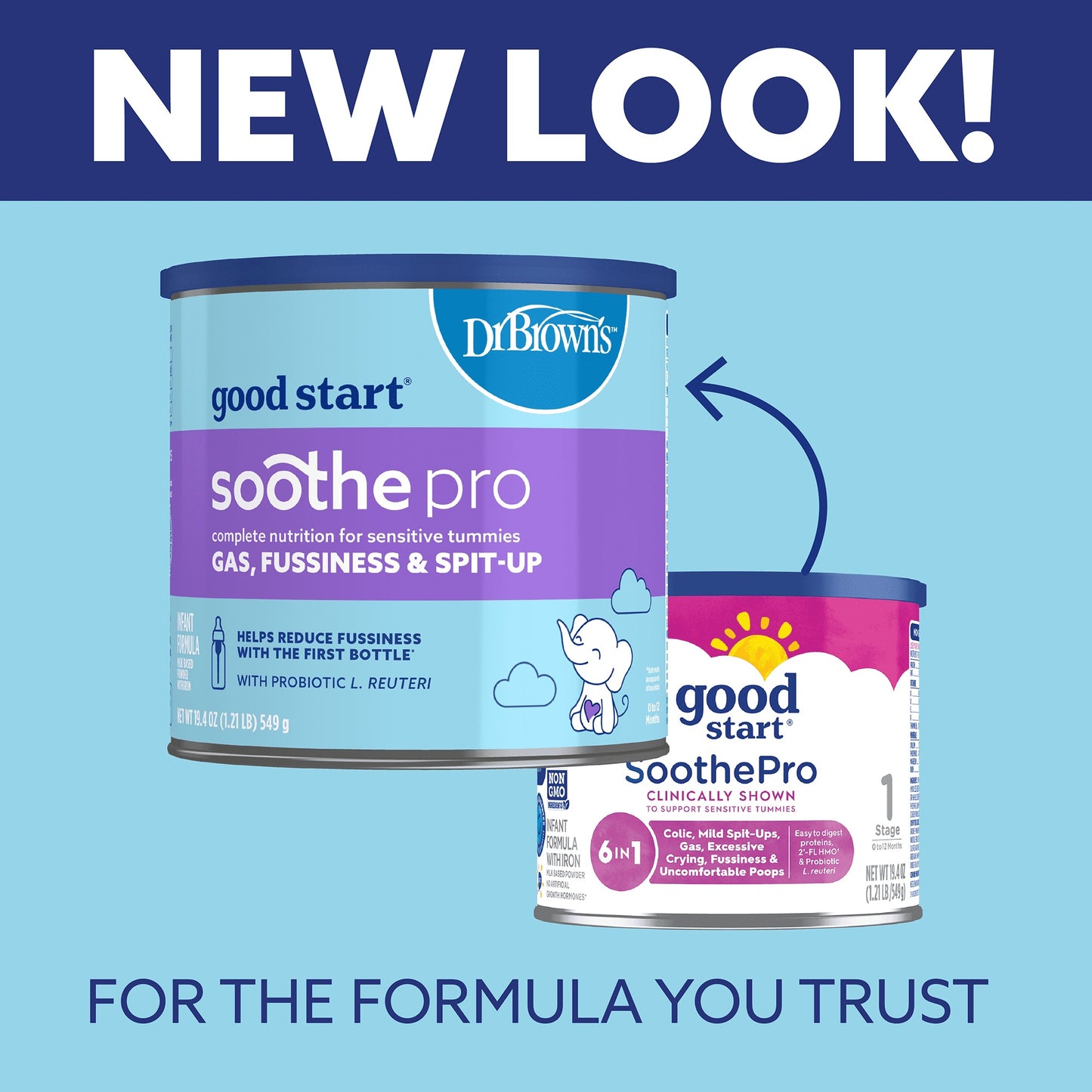 Good Start® | Dr. Brown’s™ Soothe Pro™, Baby Formula Powder, for Sensitive Tummies, Gas, Fussiness and Spit-Up, Infant Formula with Probiotics, DHA, Non-GMO, 30.6 Ounce