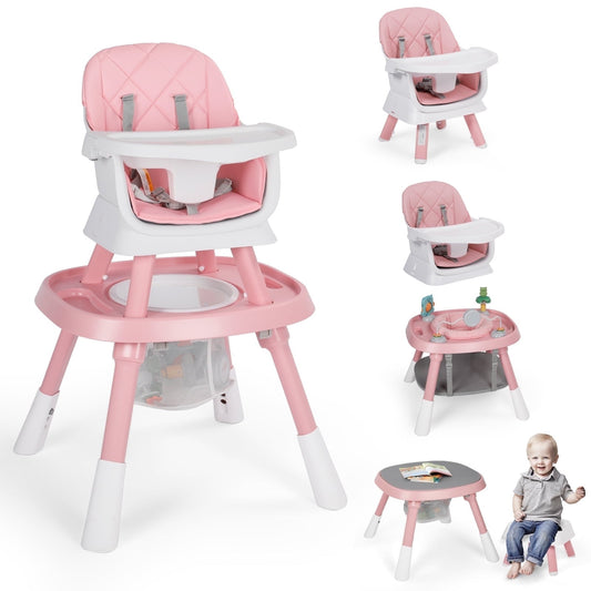 AILEEKISS 15 in 1 Baby High Chair, Toddler Dining Booster Seat w/Activity Center, Pink