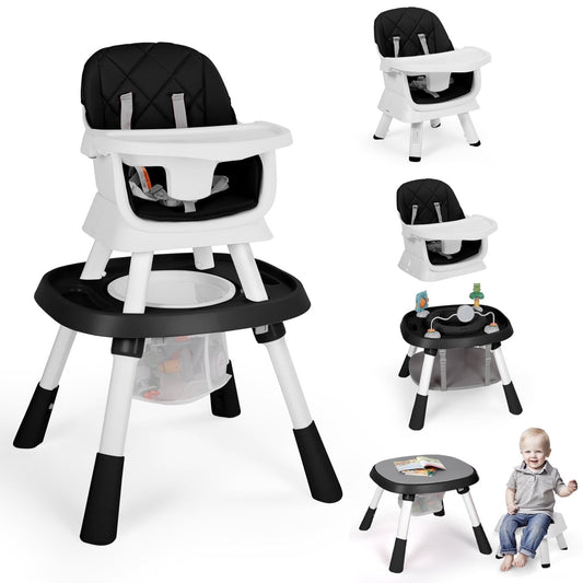 AILEEKISS 15 in 1 Baby High Chair, Toddler Dining Booster Seat w/Activity Center, Black