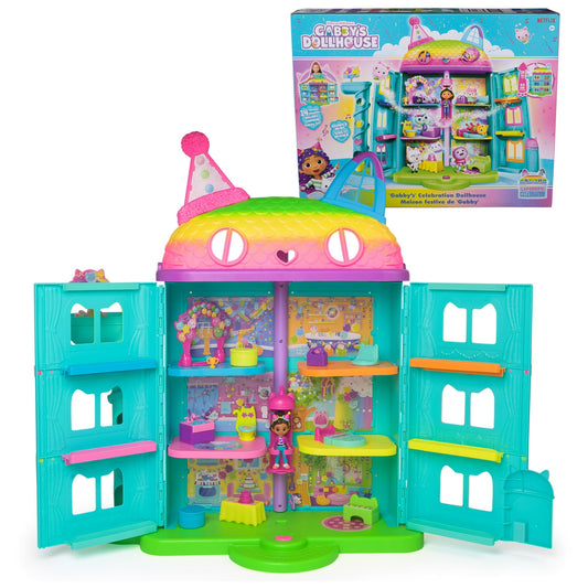 Gabby’s Dollhouse, 25″ Tall Celebration Dollhouse with Toy Figures, Furniture & Sound Effects