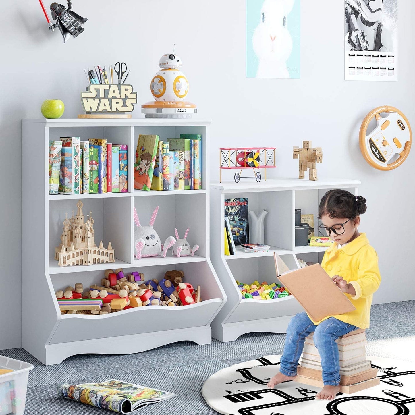 Homfa Kid’s Cubby Toy Storage Cabinet, Wood Toy Organizer of 5 Bins, Children’s White Bookcase, Toy Chest for Bedroom Living Room