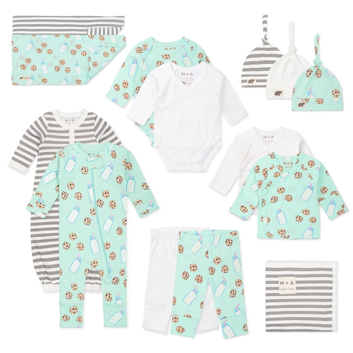 M A by Monica Andy Organic Gender Neutral Baby Shower Gift Set, 14 Piece, Preemie 3 Months