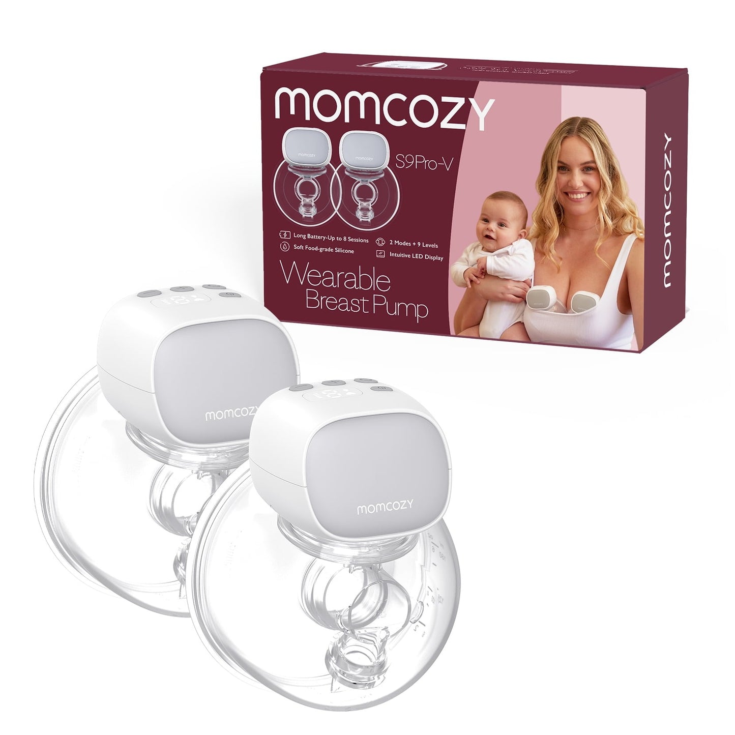 Momcozy S9 Pro-V Hands Free Electronic Wearable Breast Pump, 2Pack, Gray