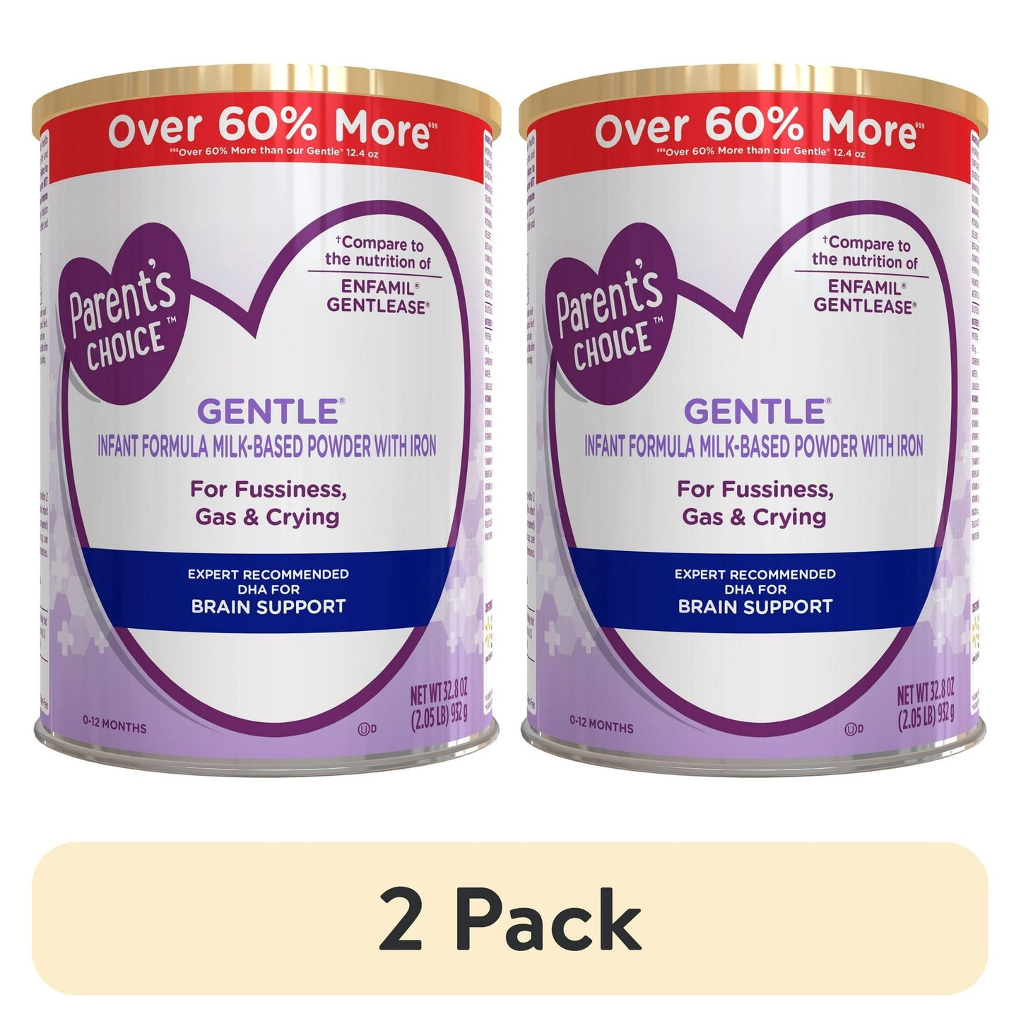 (2 pack) Parent’s Choice Gentle Infant Formula Powder with Iron; for Fussiness, Gas and Crying, 32.8 oz Canister