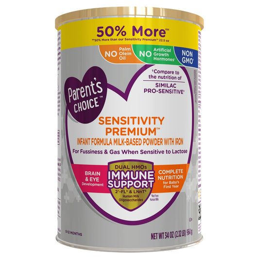 Parent’s Choice Sensitivity Premium Baby Formula with Iron, Dual HMOs, 34 oz Canister