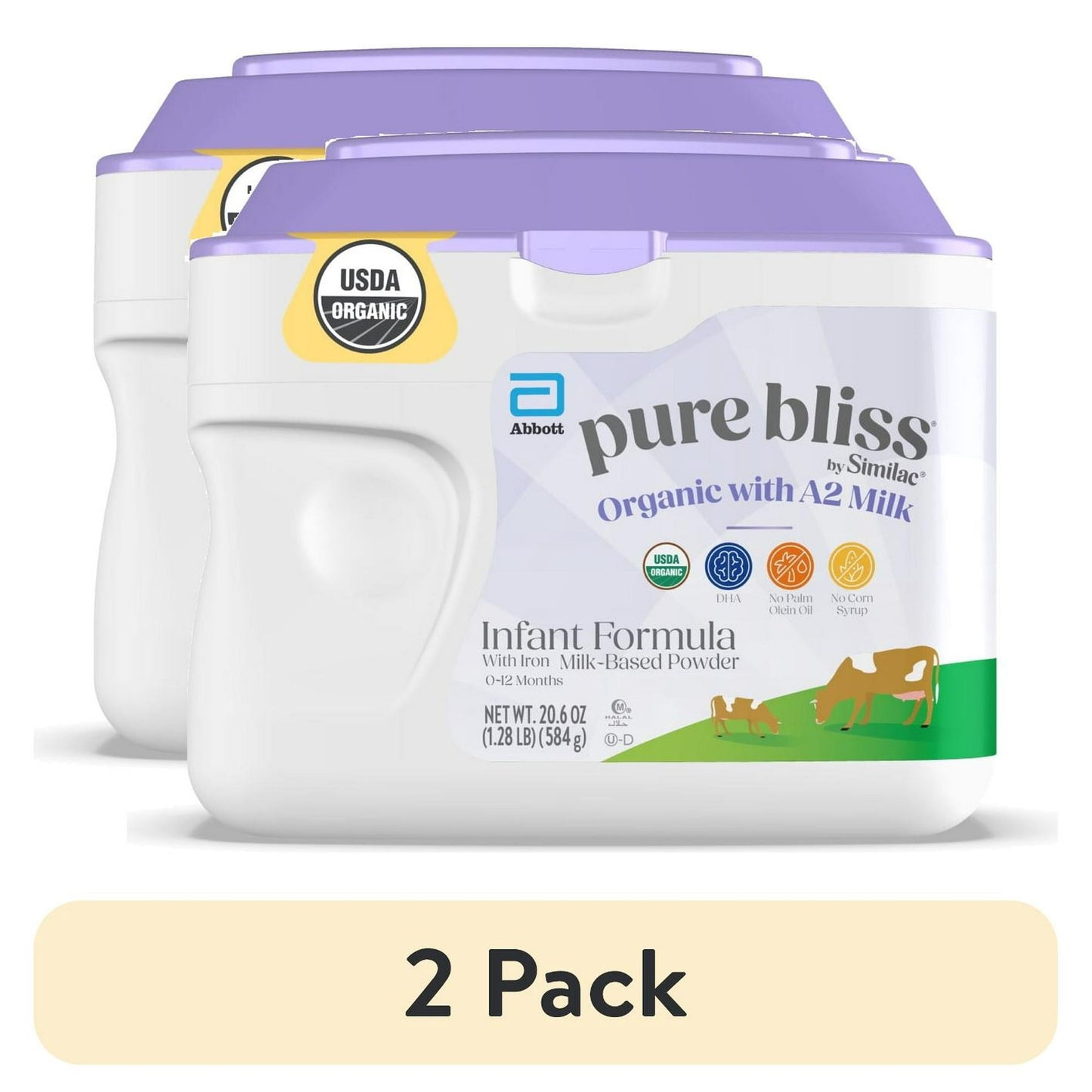 (2 pack) Pure Bliss by Similac Organic with A2 Milk Baby Formula Powder, 20.6-oz Tub