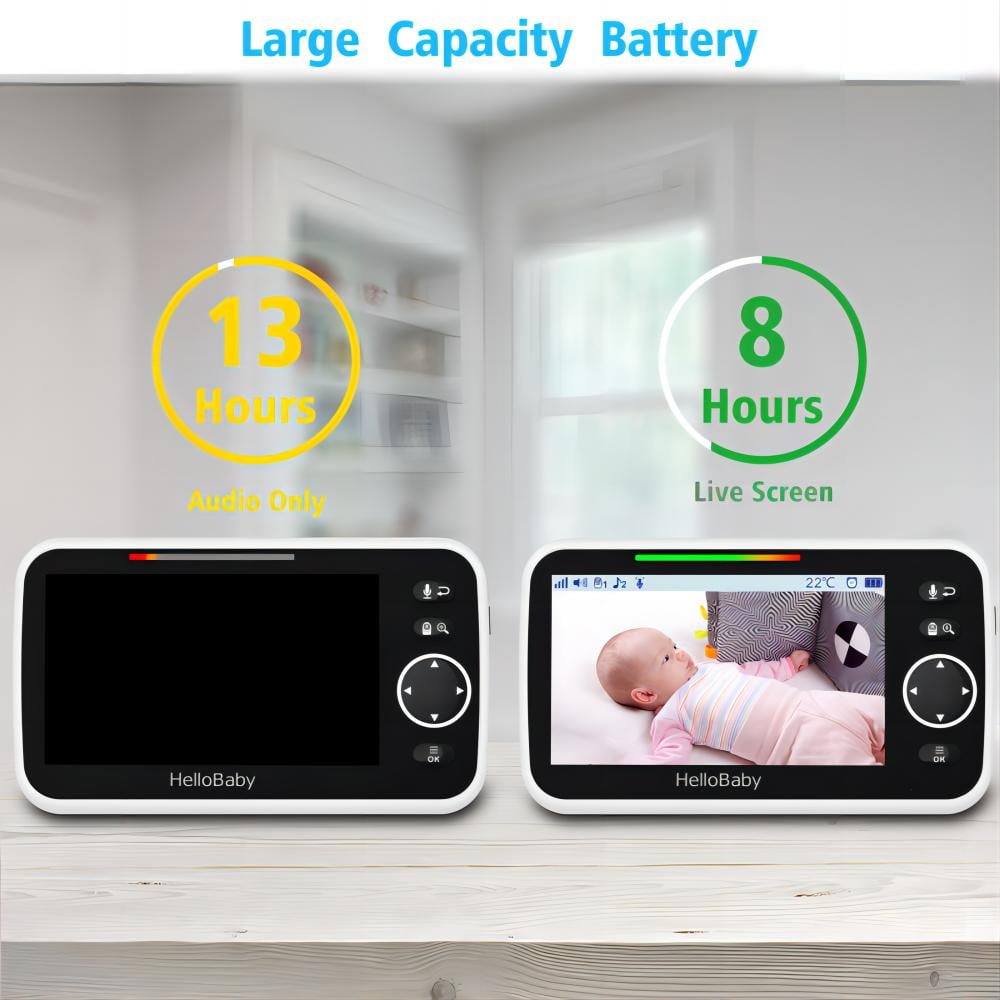 HelloBaby Video Baby Monitor with 5 inch Large Screen, Baby Monitor with Camera and Audio