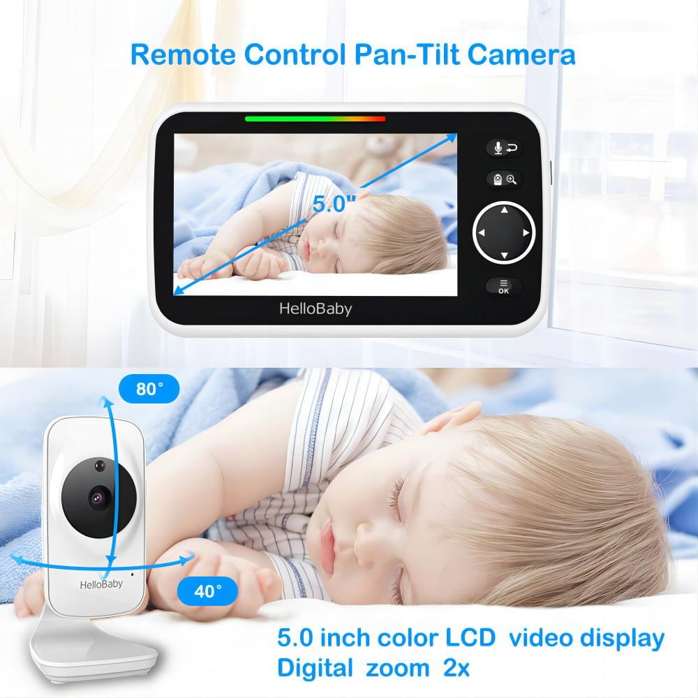 HelloBaby Video Baby Monitor with 5 inch Large Screen, Baby Monitor with Camera and Audio